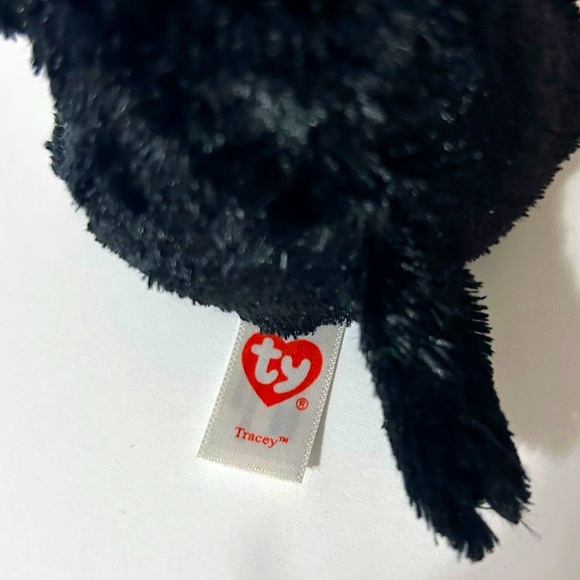 Ty Beanie Boo - Tracy The Dog 6” No Tag Curly Fur Blue Bow - Picture 8 of 8